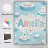 Personalised Name Cute Polar Bears on Ice Custom  Unique Gift Idea Elegant Feature Canvas Wall Art Print Decor Picture Ready to Hang