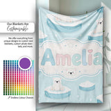 Cute Polar Bears on Ice Floes Arctic Winter Cute Animals Seamless  Personalised Custom Name Super Soft Fleece Blanket Bed Sofa Throw
