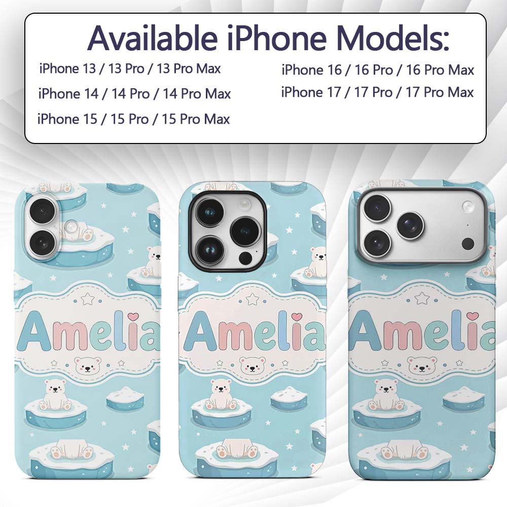 Cute Polar Bears on Ice Floes Arctic Winter Cute Custom Name Protective Phone Case Mobile Cover Durable Everyday Smartphone Shock Resistant