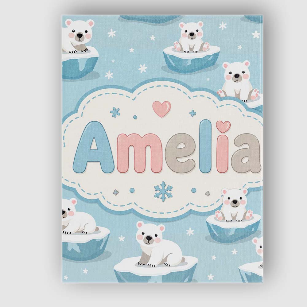 Personalised Name Cute Polar Bear Cubs Custom  Modern Room Accent Elegant Feature Canvas Wall Art Print Decor Picture Ready to Hang