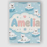 Personalised Name Cute Polar Bear Cubs Custom  Modern Room Accent Elegant Feature Canvas Wall Art Print Decor Picture Ready to Hang