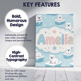 Personalised Name Cute Polar Bear Cubs Custom  Modern Room Accent Elegant Feature Canvas Wall Art Print Decor Picture Ready to Hang