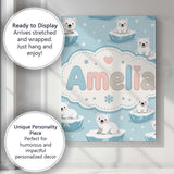 Personalised Name Cute Polar Bear Cubs Custom  Modern Room Accent Elegant Feature Canvas Wall Art Print Decor Picture Ready to Hang