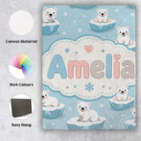 Personalised Name Cute Polar Bear Cubs Custom  Modern Room Accent Elegant Feature Canvas Wall Art Print Decor Picture Ready to Hang