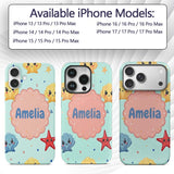 Cute Kawaii Seashells Starfish Ocean Beach Fun Custom Name Protective Phone Case Mobile Cover Durable Everyday Smartphone Shock Resistant