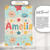 Cute Kawaii Seashells Starfish Pastel Ocean Confetti Seamless Lovely  Personalised Custom Name Super Soft Fleece Blanket Bed Sofa Throw