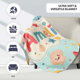Cute Kawaii Seashells Starfish Pastel Ocean Confetti Seamless Lovely  Personalised Custom Name Super Soft Fleece Blanket Bed Sofa Throw