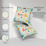 Custom Name Cute Kawaii Seashells Starfish Pastel Ocean Confetti Square Filled Cushion Throw Pillow Sofa Bed Home Decor Zip Washable UK Made
