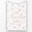 Soft Pink Watercolor Roses Floral Elegant Seamless Pattern Lovely  Personalised Custom Name Super Soft Fleece Blanket Bed Sofa Throw