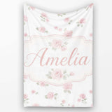 Soft Pink Watercolor Roses Floral Elegant Seamless Pattern Lovely  Personalised Custom Name Super Soft Fleece Blanket Bed Sofa Throw
