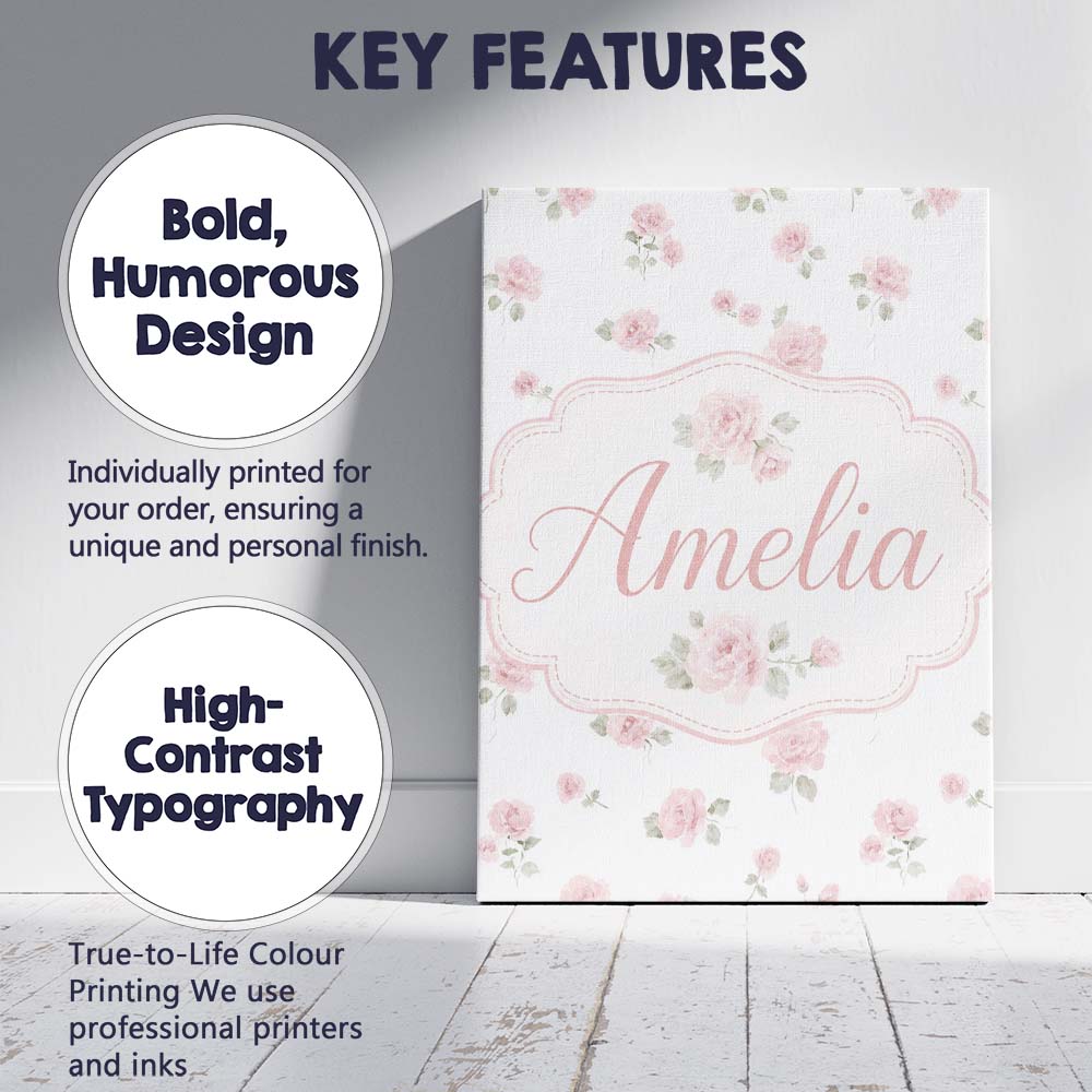 Personalised Name Soft Pink Watercolor Custom  Modern Room Accent Elegant Feature Canvas Wall Art Print Decor Picture Ready to Hang
