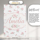 Soft Pink Watercolor Roses Floral Elegant Seamless Pattern Lovely  Personalised Custom Name Super Soft Fleece Blanket Bed Sofa Throw