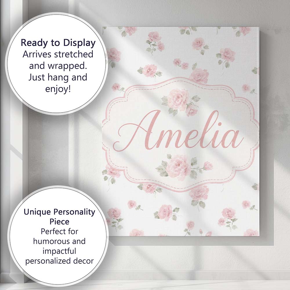 Personalised Name Soft Pink Watercolor Custom  Modern Room Accent Elegant Feature Canvas Wall Art Print Decor Picture Ready to Hang