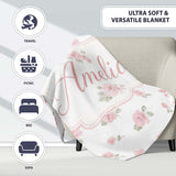 Soft Pink Watercolor Roses Floral Elegant Seamless Pattern Lovely  Personalised Custom Name Super Soft Fleece Blanket Bed Sofa Throw