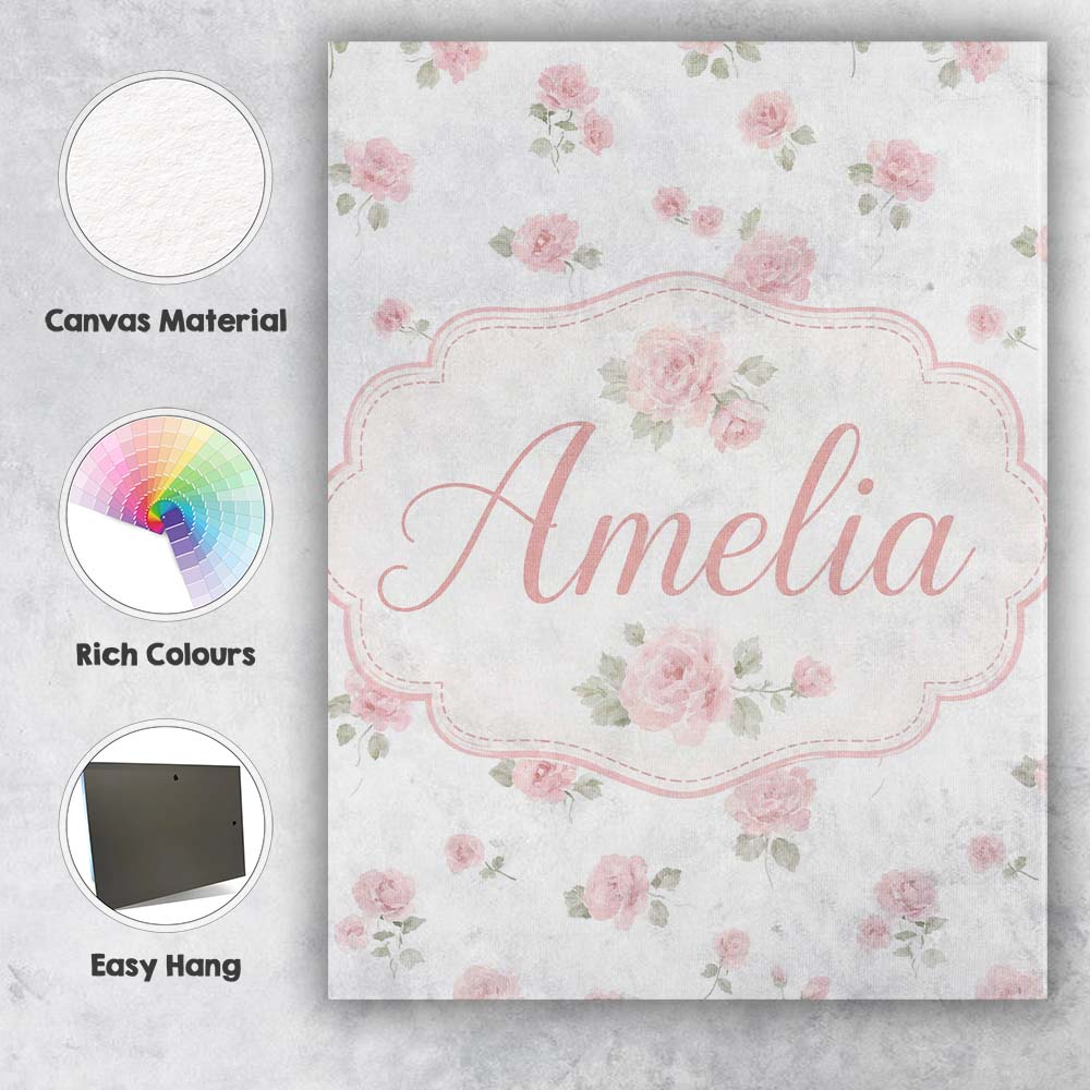 Personalised Name Soft Pink Watercolor Custom  Modern Room Accent Elegant Feature Canvas Wall Art Print Decor Picture Ready to Hang