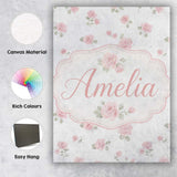 Personalised Name Soft Pink Watercolor Custom  Modern Room Accent Elegant Feature Canvas Wall Art Print Decor Picture Ready to Hang