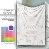 Soft Pink Watercolor Roses Floral Elegant Seamless Pattern Lovely  Personalised Custom Name Super Soft Fleece Blanket Bed Sofa Throw