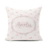 Custom Name Soft Pink Bows and Roses Watercolor Seamless Pattern Square Filled Cushion Throw Pillow Sofa Bed Home Decor Zip Washable UK Made
