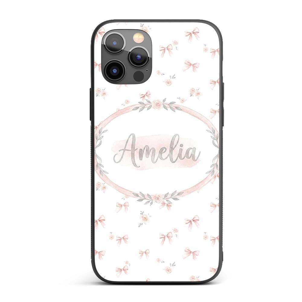 Soft Pink Bows and Roses Watercolor Floral Printed Design Custom Name Protective Phone Case Mobile Cover Durable Smartphone Shock Resistant