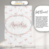 Soft Pink Bows and Roses Watercolor Floral Seamless Pattern Lovely  Personalised Custom Name Super Soft Fleece Blanket Bed Sofa Throw