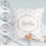 Custom Name Soft Pink Bows and Roses Watercolor Seamless Pattern Square Filled Cushion Throw Pillow Sofa Bed Home Decor Zip Washable UK Made