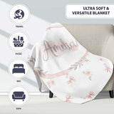 Soft Pink Bows and Roses Watercolor Floral Seamless Pattern Lovely  Personalised Custom Name Super Soft Fleece Blanket Bed Sofa Throw