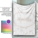 Soft Pink Bows and Roses Watercolor Floral Seamless Pattern Lovely  Personalised Custom Name Super Soft Fleece Blanket Bed Sofa Throw