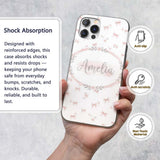 Soft Pink Bows and Roses Watercolor Floral Printed Design Custom Name Protective Phone Case Mobile Cover Durable Smartphone Shock Resistant