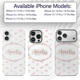Soft Pink Bows and Roses Watercolor Floral Printed Design Custom Name Protective Phone Case Mobile Cover Durable Smartphone Shock Resistant