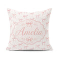Custom Name Soft Pink Watercolor Bows Minimal Elegant Seamless Square Filled Cushion Throw Pillow Sofa Bed Home Decor Zip Washable UK Made