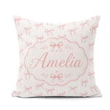 Custom Name Soft Pink Watercolor Bows Minimal Elegant Seamless Square Filled Cushion Throw Pillow Sofa Bed Home Decor Zip Washable UK Made
