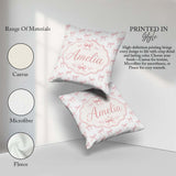 Custom Name Soft Pink Watercolor Bows Minimal Elegant Seamless Square Filled Cushion Throw Pillow Sofa Bed Home Decor Zip Washable UK Made