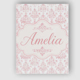 Personalised Name Soft Pink Damask Ornamental Custom Unique Gift Idea Modern Room Accent Canvas Wall Art Print Decor Picture Ready to Hang