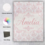 Personalised Name Soft Pink Damask Ornamental Custom Unique Gift Idea Modern Room Accent Canvas Wall Art Print Decor Picture Ready to Hang