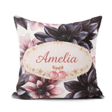 Custom Name Dark Gothic Floral Dahlia Black Pink Elegant Pattern Square Filled Cushion Throw Pillow Sofa Bed Home Decor Zip Washable UK Made