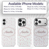 Soft Pink Tiny Floral Sprigs Decorative Design Custom Name Protective Phone Case Mobile Cover Durable Everyday Smartphone Shock Resistant