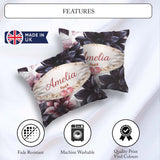 Custom Name Dark Gothic Floral Dahlia Black Pink Elegant Pattern Square Filled Cushion Throw Pillow Sofa Bed Home Decor Zip Washable UK Made