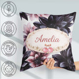 Custom Name Dark Gothic Floral Dahlia Black Pink Elegant Pattern Square Filled Cushion Throw Pillow Sofa Bed Home Decor Zip Washable UK Made