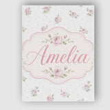 Personalised Name Soft Pink Roses Polka Dot Custom  Bespoke Interior Contemporary Canvas Wall Art Print Decor Picture Ready to Hang