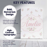 Personalised Name Soft Pink Roses Polka Dot Custom  Bespoke Interior Contemporary Canvas Wall Art Print Decor Picture Ready to Hang