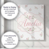 Personalised Name Soft Pink Roses Polka Dot Custom  Bespoke Interior Contemporary Canvas Wall Art Print Decor Picture Ready to Hang