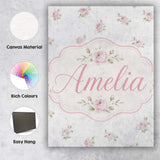 Personalised Name Soft Pink Roses Polka Dot Custom  Bespoke Interior Contemporary Canvas Wall Art Print Decor Picture Ready to Hang