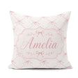 Custom Name Soft Pink Ribbon Bow Lattice Elegant Seamless Lovely Square Filled Cushion Throw Pillow Sofa Bed Home Decor Zip Washable UK Made