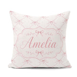 Custom Name Soft Pink Ribbon Bow Lattice Elegant Seamless Lovely Square Filled Cushion Throw Pillow Sofa Bed Home Decor Zip Washable UK Made