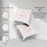 Custom Name Soft Pink Ribbon Bow Lattice Elegant Seamless Lovely Square Filled Cushion Throw Pillow Sofa Bed Home Decor Zip Washable UK Made