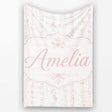 Soft Pink Floral Stripe Vintage Garden Seamless Pattern Lovely  Personalised Custom Name Super Soft Fleece Blanket Bed Sofa Throw