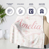Soft Pink Floral Stripe Vintage Garden Seamless Pattern Lovely  Personalised Custom Name Super Soft Fleece Blanket Bed Sofa Throw