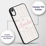 Soft Pink Floral Stripe Vintage Garden Seamless Custom Name Protective Phone Case Mobile Cover Durable Everyday Smartphone Shock Resistant
