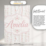 Soft Pink Floral Stripe Vintage Garden Seamless Pattern Lovely  Personalised Custom Name Super Soft Fleece Blanket Bed Sofa Throw