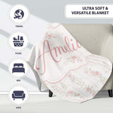 Soft Pink Floral Stripe Vintage Garden Seamless Pattern Lovely  Personalised Custom Name Super Soft Fleece Blanket Bed Sofa Throw